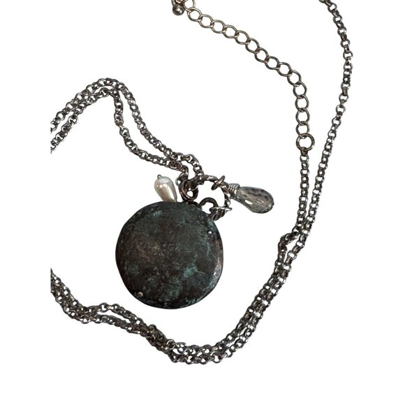 Tree Of Life Pendant Necklace on Blue Enamel Disc Pearl Crystal Charms Silver-To - Picture 4 of 6